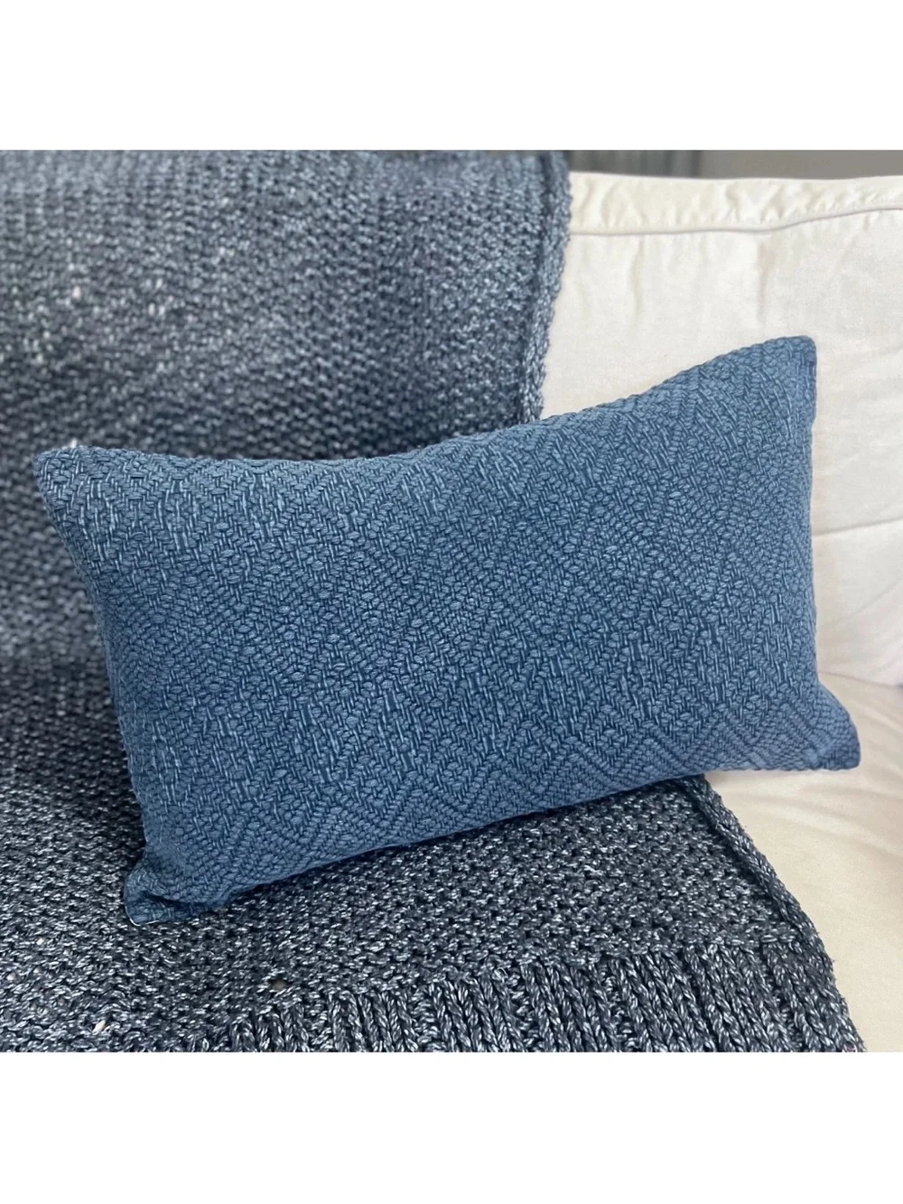 Pottery Barn Blue Textured Lumbar Pillow